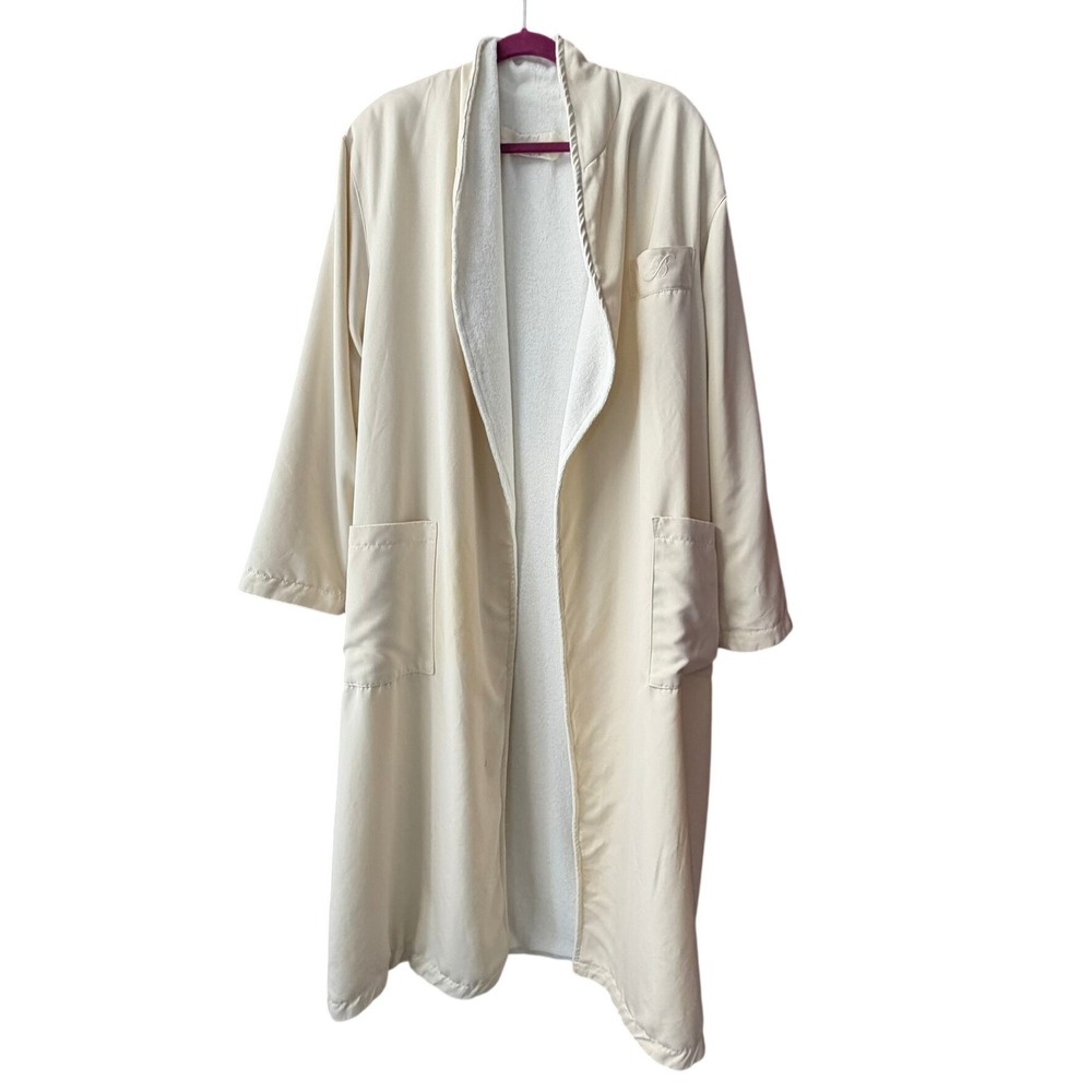 Bellagio Hotel Spa Robe Unisex XL‎ Cream Terry Lined Embroidered Logo Luxury